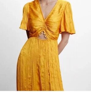 Mango Mustard Yellow Satin Midi Dress